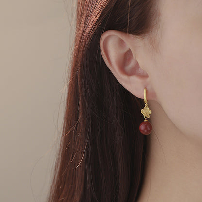 D廠【YC2194E】S999足銀祥雲紫金砂耳扣本命年喜慶獨特設計國風中式耳飾 25.02-2