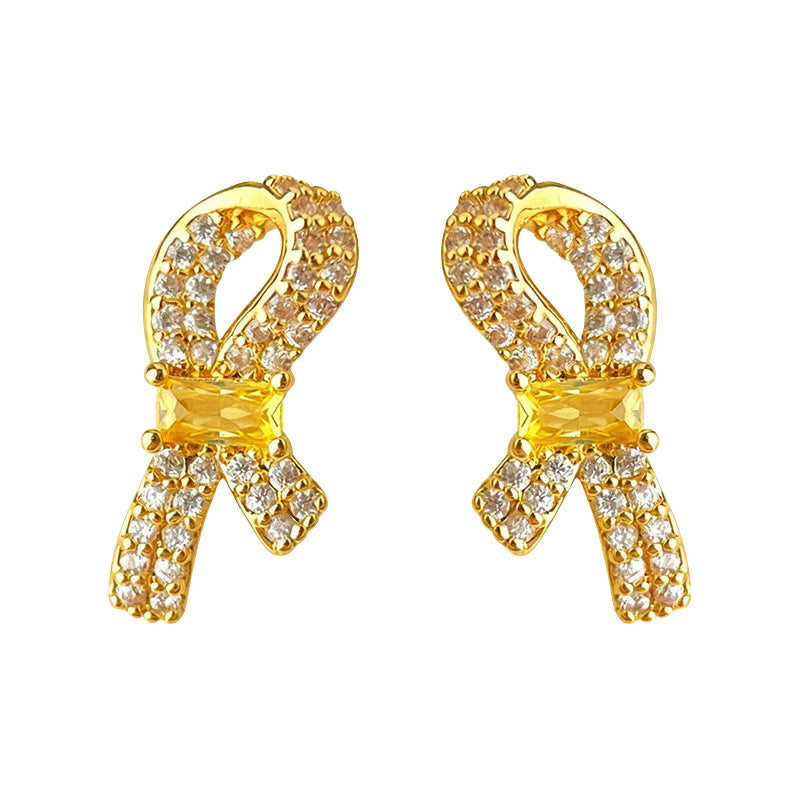 A廠【7185】微鑲鋯石925銀針鍍14K簡約個性時尚通勤高級感蝴蝶結耳環耳飾
 25.12-1