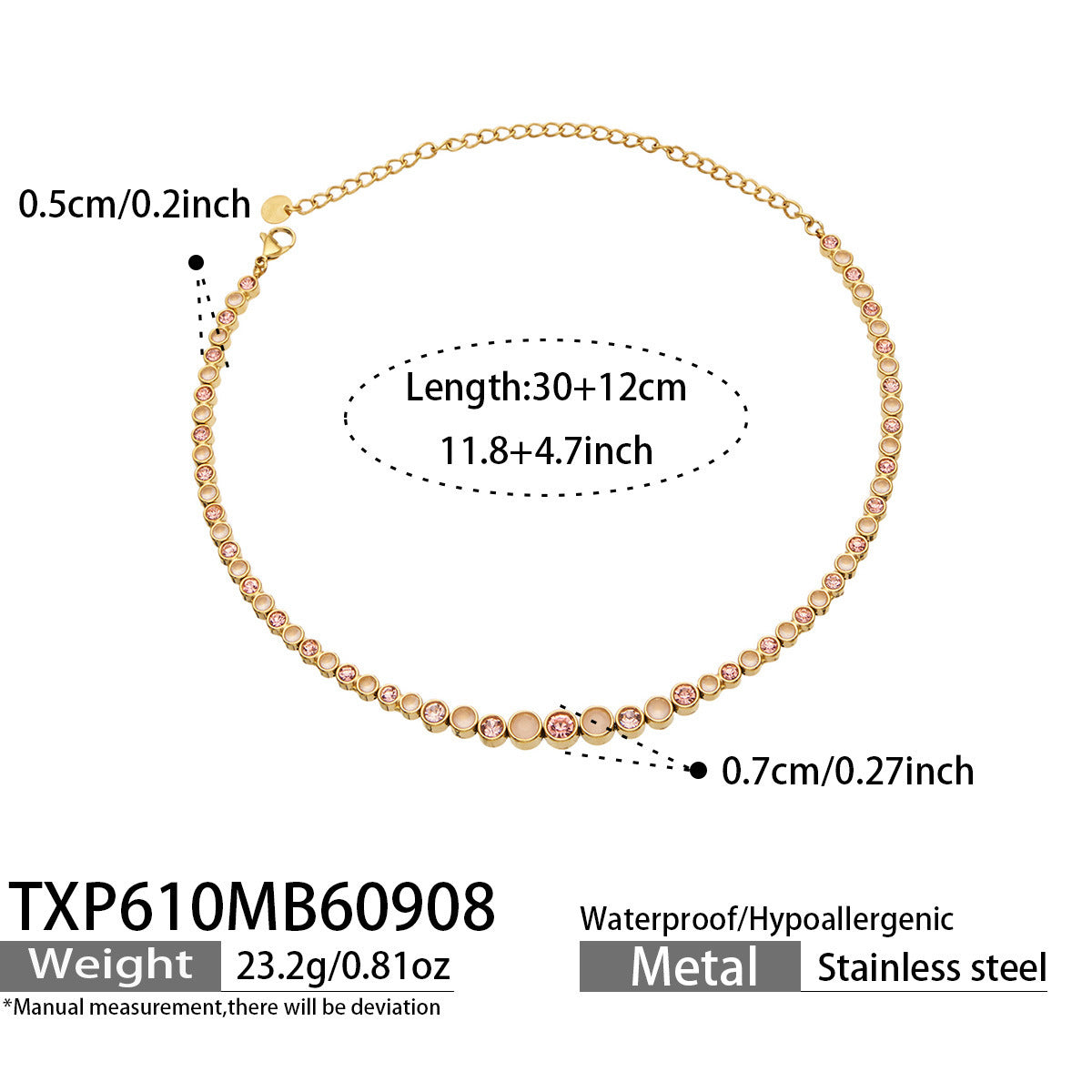 B廠【TXP610】跨境歐美不銹鋼鍍金圓形鋯石項鍊高級感簡約手鍊耳環可疊戴飾品女
 26.09-3