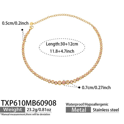 B廠【TXP610】跨境歐美不銹鋼鍍金圓形鋯石項鍊高級感簡約手鍊耳環可疊戴飾品女
 26.09-3
