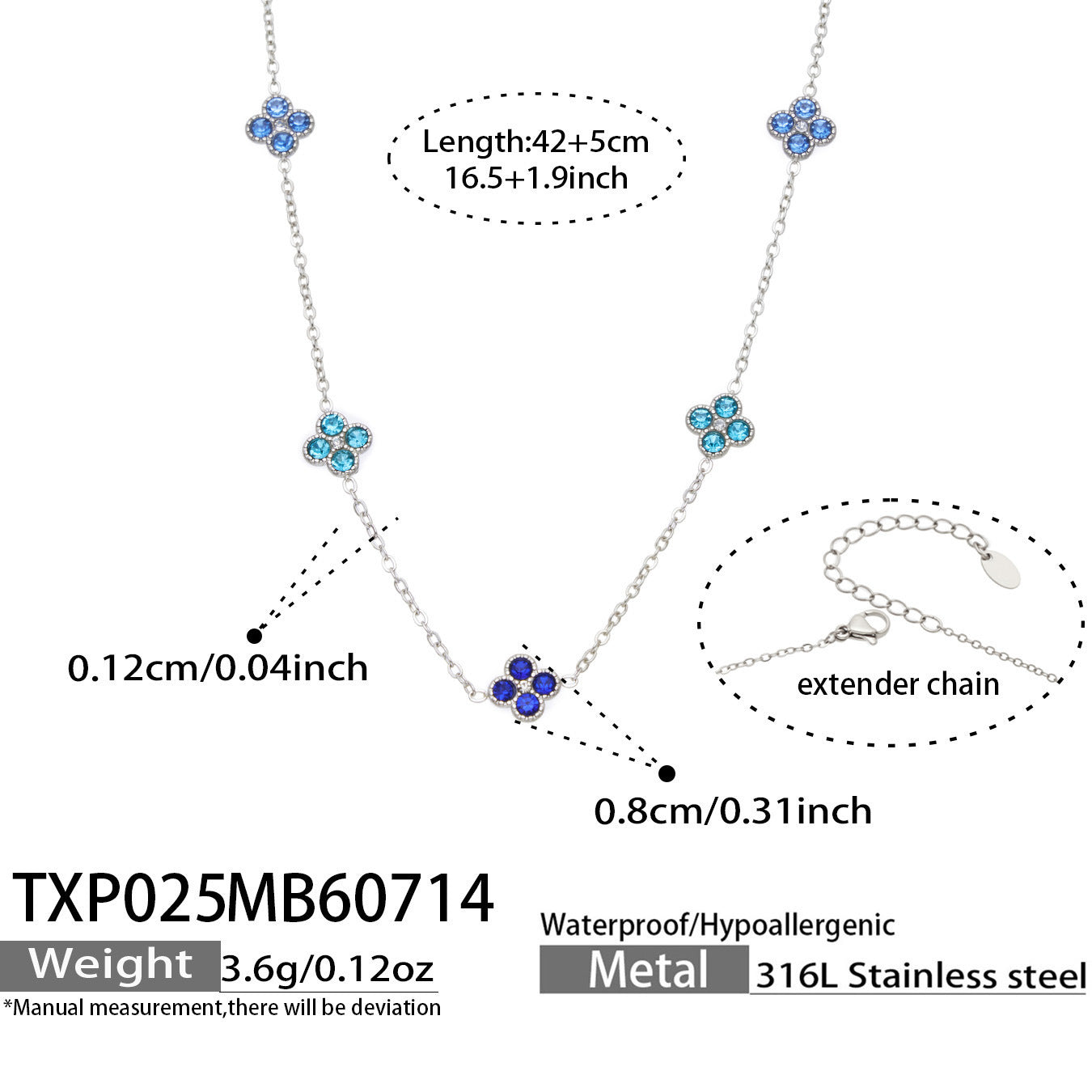 B廠【TXP025】歐美多巴胺系列四葉花不銹鋼鍍18k金 鑲嵌鋯石項鍊手鍊女飾品套裝
 26.07-4