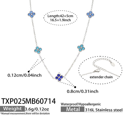 B廠【TXP025】歐美多巴胺系列四葉花不銹鋼鍍18k金 鑲嵌鋯石項鍊手鍊女飾品套裝
 26.07-4