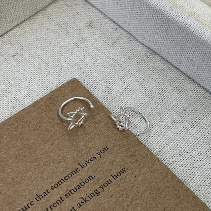 F廠【XDQ10925E】小眾設計S999純銀鏤空狐狸耳鉤女簡約氣質彎鉤耳環個性耳飾品
 25.11-2