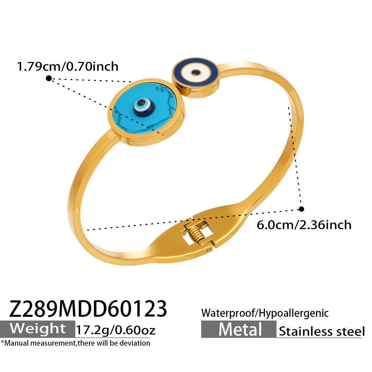 B廠【Z287】歐美時尚綠松石創意藍色眼睛大小圓形開口手鐲組合小眾高級感飾品
 26.01-4