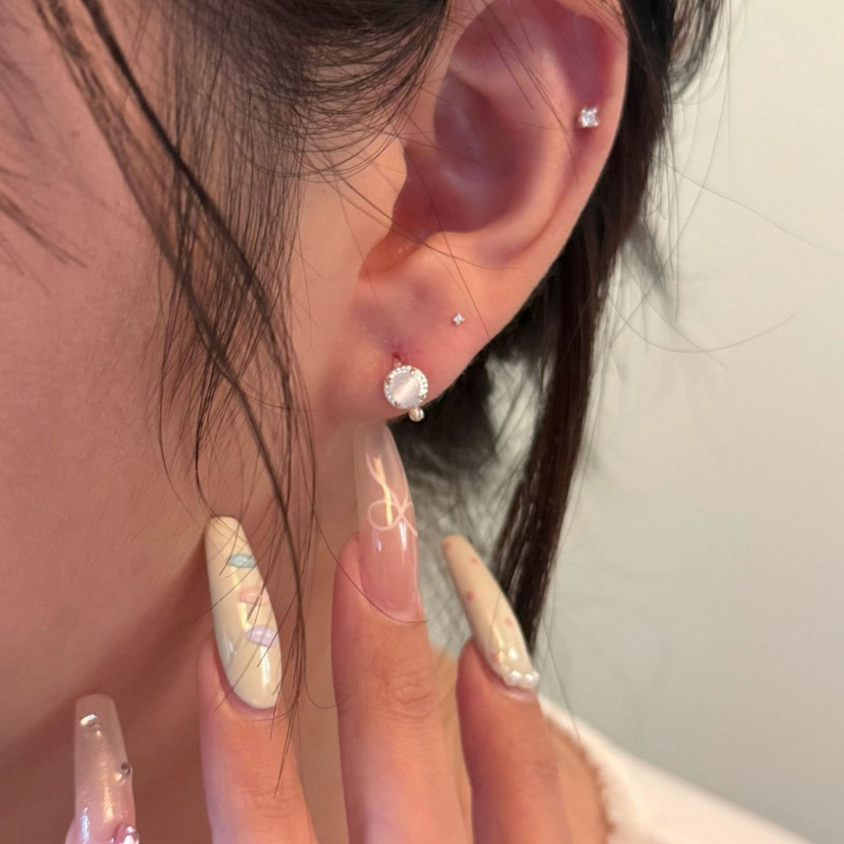 E廠【XDQ10652E】韓版簡約S925純銀仿貓眼石耳環女ins冷淡風耳環清冷感耳飾品
 26.01-1