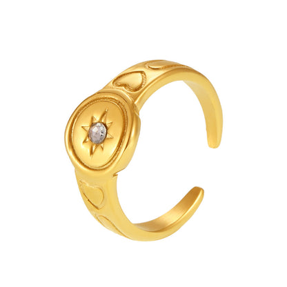 B廠【A735】歐美飾品不鏽鋼鑲鋯石開口戒指小眾設計愛心指環電鍍18k金 25.02-4