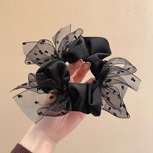 C廠【J43】歐根紗波點大腸髮圈女氣質蝴蝶結紮頭髮頭繩高級感髮飾紫色髮繩
 25.12-3「C廠-單筆結帳需滿，NT$500出貨(不含運費)」