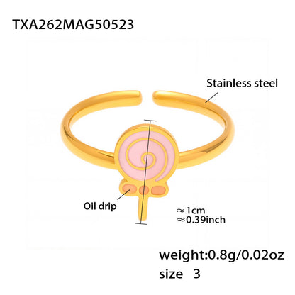 B廠【TXP262】不鏽鋼兒童飾品棒棒糖滴油戒指耳環手鍊項鍊組鍍18k真金 25.05-5