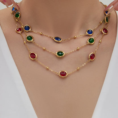 B廠【TXP511】不鏽鋼幾何橢圓切面玻璃石包邊項鍊手鍊耳環組鍍18k金跨國首飾
 25.12-2