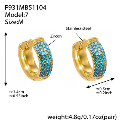 B廠【F931】彩色鋯石拼色圓圈耳環大中小尺寸耳扣不銹鋼鍍18k真金飾品
 25.11-2