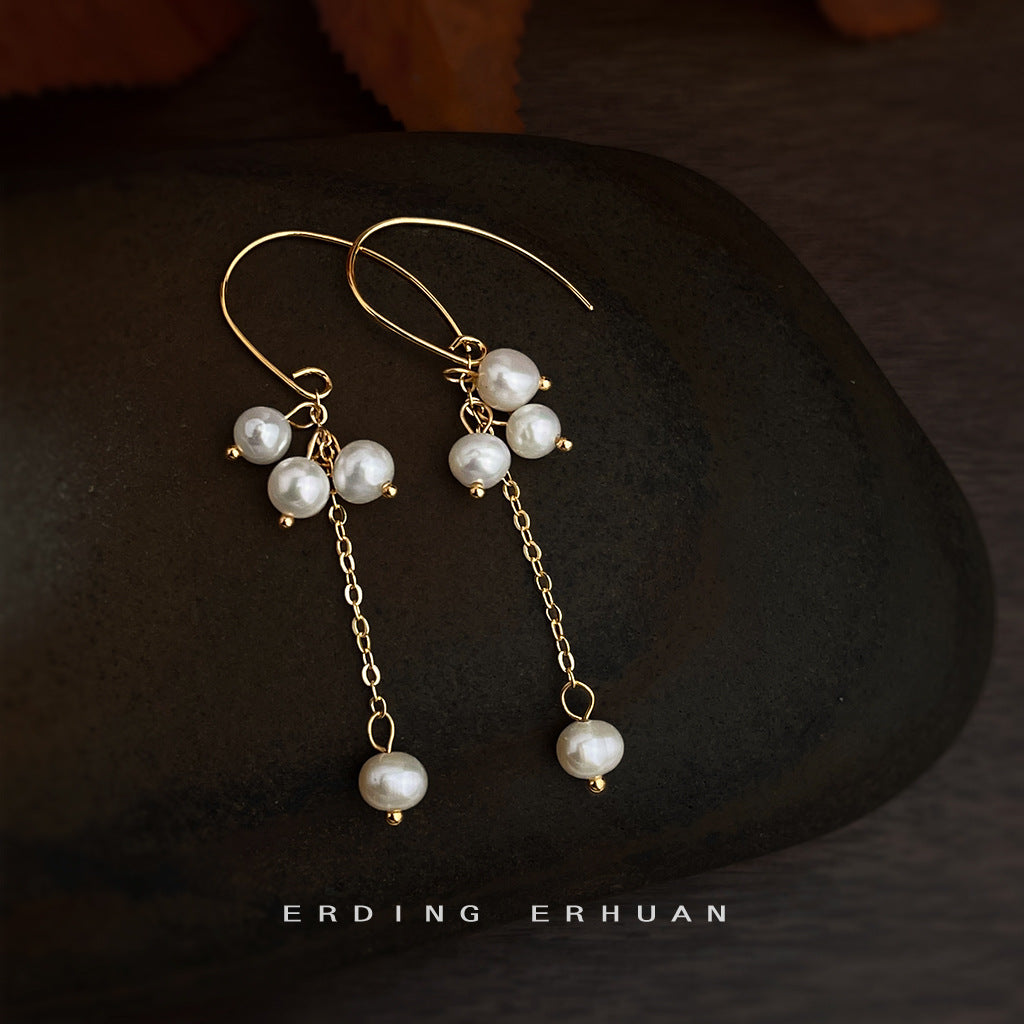 C廠【6499】淡水珍珠輕奢風時尚高級感長款流蘇手工耳環氣質新款耳環
 25.10-3