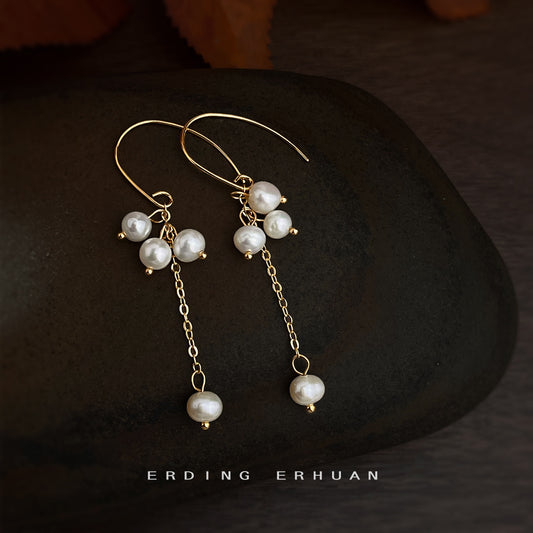 C廠【6499】淡水珍珠輕奢風時尚高級感長款流蘇手工耳環氣質新款耳環
 25.10-3