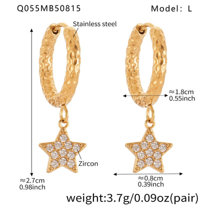 B廠【Q052】歐美飾品不鏽鋼五角星滿鑽鋯石耳環鍍18k真金氣質時尚耳飾 25.08-5