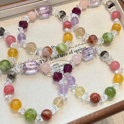 A廠【vsl3265】小眾糖果多寶水晶手鍊女生精緻粉晶紫水晶黃螢石膠花手串
 26.08-3