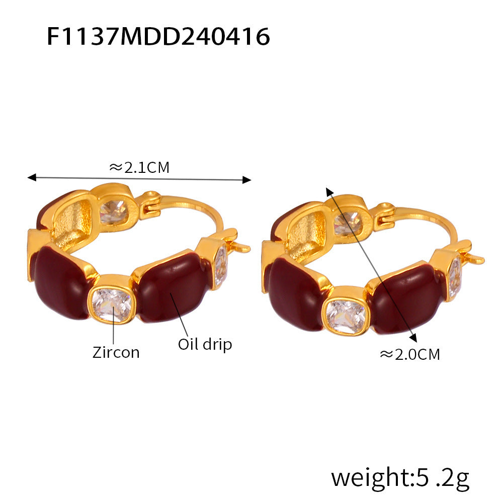 B廠【F1136-8】2024年設計款輕奢酒紅色滴油耳環小眾百搭精緻網紅爆款耳環飾品女 24.04-4