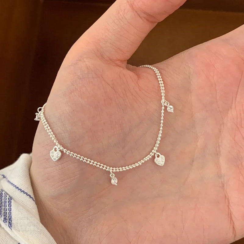 F廠【DQ1074S】S925純銀輕奢小眾愛心鋯石流蘇手鍊女韓風氣質蕾絲感百搭手飾
 25.10-1