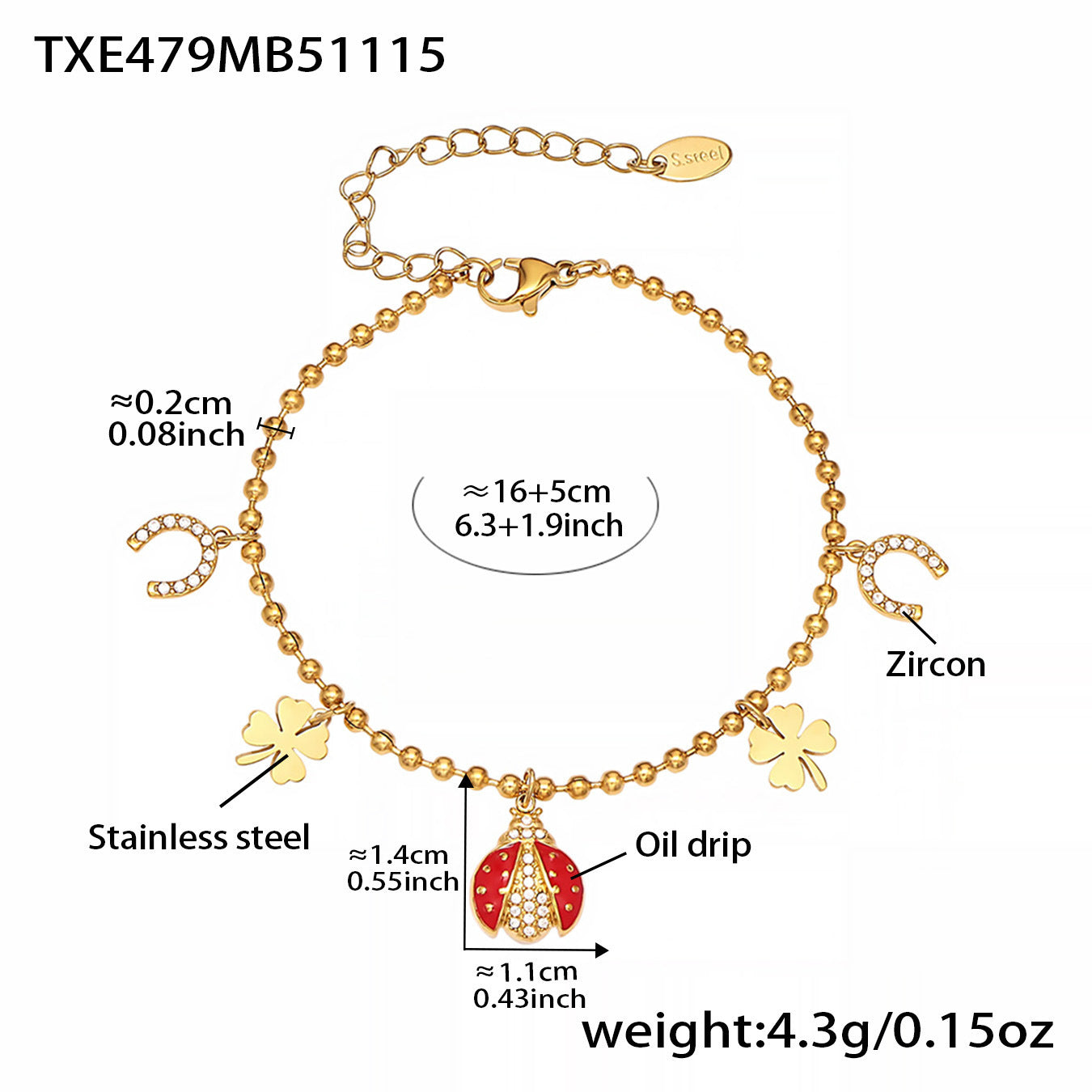 B廠【TXP479】不銹鋼5A鋯石滴油七星瓢蟲多配件吊墜項鍊手鍊耳環腳鍊套裝
 25.11-3