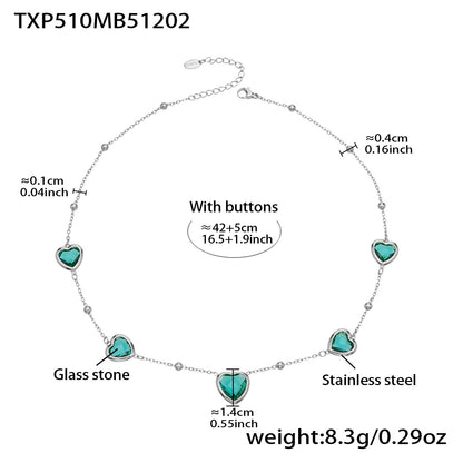 B廠【TXP510】不鏽鋼愛心切麵包邊玻璃石鋼珠項鍊手鍊耳環組鍍18k真金不掉色
 25.12-2