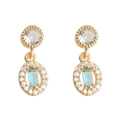 A廠【5706】微鑲鋯石實物很美！很閃！海藍寶色幾何迷你小巧通勤清新耳環耳環 25.03-3