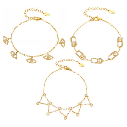 B廠【E524】歐美鑲鑽惡魔之眼多吊墜手鍊不銹鋼鍍18k真金秋季百搭飾品 25.08-3