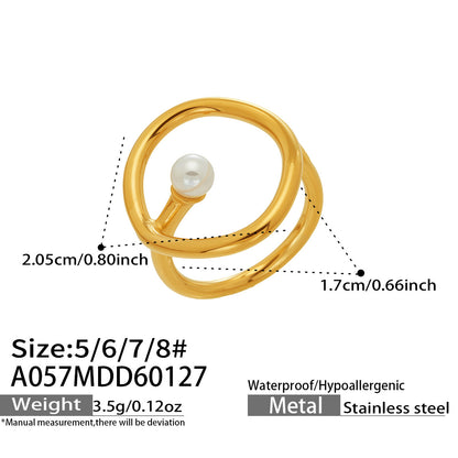B廠【A057】歐美時尚marka戒指個性仿珍珠幾何戒指不鏽鋼鍍18k真金飾品不掉色
 26.02-1