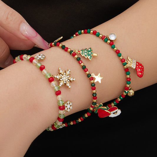 B廠【E066】歐美聖誕節滴油鋯石飾品手工天然石串珠手鍊DIY聖誕樹多配件組合
 25.12-3