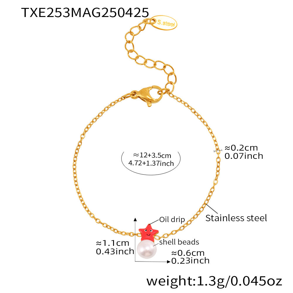B廠【TXP253】新款小海星貝珠兒童飾品組不鏽鋼鍍18k金簡約時尚首飾品 25.05-1