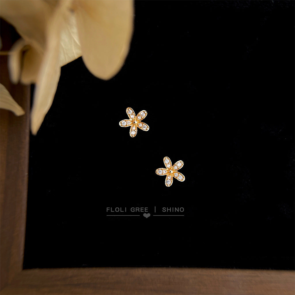 C廠【6928】微鑲鋯石迷你版925銀針小花朵耳環 清新甜美簡約通勤百搭新款耳飾
 25.10-3