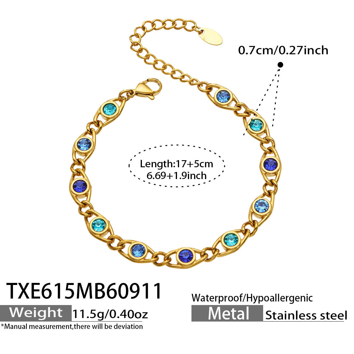 B廠【TXP615】歐美流行多巴胺高級感彩色鋯石不銹鋼手鍊項鍊不掉色時尚女鎖骨鏈
 26.09-3