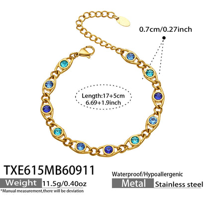 B廠【TXP615】歐美流行多巴胺高級感彩色鋯石不銹鋼手鍊項鍊不掉色時尚女鎖骨鏈
 26.09-3
