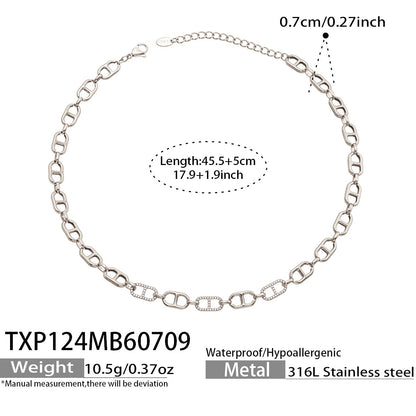 B廠【TXP124】跨境個性高級感日字鋯石項圈不銹鋼鍍18k金 時尚新款手鍊項鍊組合 26.07-3