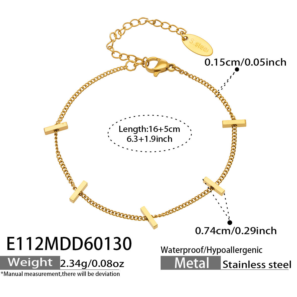 B廠【E112】ins法式簡約小眾設計感小長條竹節手鍊跨境時尚百搭不鏽鋼手飾
 26.02-1