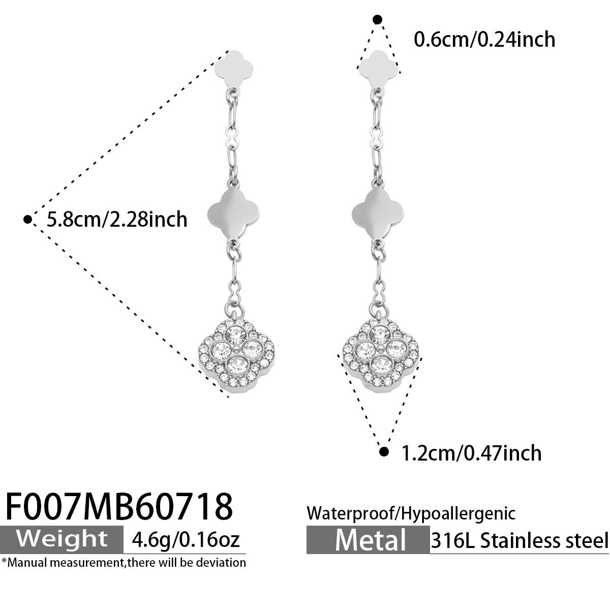 B廠【F007】清新甜美不鏽鋼鍍18k金 四葉花滿鋯石吊墜耳環高級感輕奢女飾品
 26.07-4