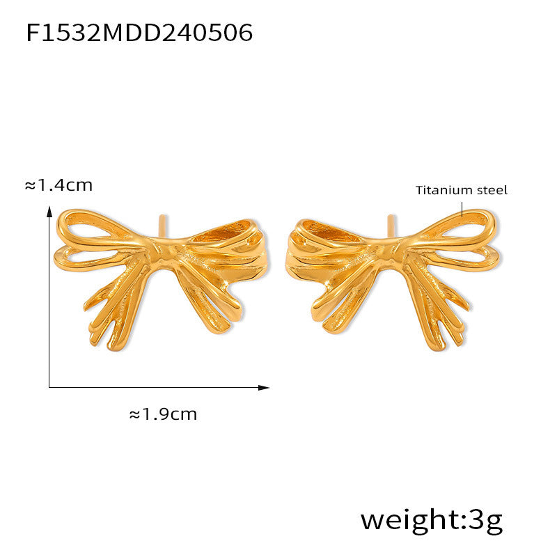 B廠【F1531-2】韓版個性輕奢蝴蝶結耳環潮ins復古冷淡風簡約氣質鈦鋼耳環飾品女 24.05-2