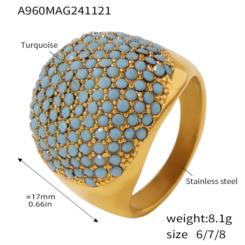 B廠【A960】鈦鋼滿天星鋯石手工鑲嵌戒指高質感奢華鍍18K真金飾品 24.11-5