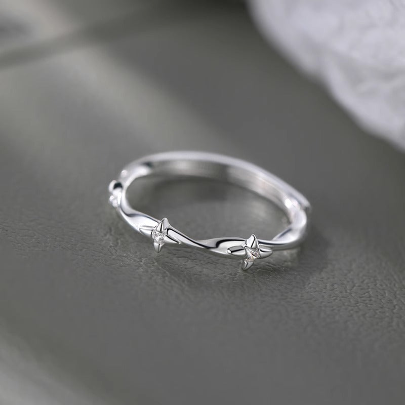 F廠【DQ8148R】足銀999小眾輕奢四芒星戒指女小清新溫柔微鑲星星開口食指戒 25.07-1
