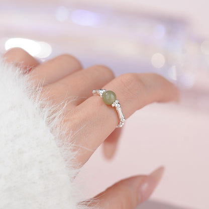 D廠【YC4900R】足銀S999新中式和田玉竹節碎銀戒指女時尚個性國風指環
 25.11-3