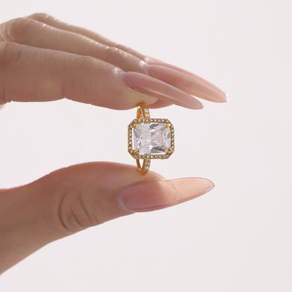 B廠【A983】ins超大鋯石鑲鑽開口可調戒指女不掉色鈦鋼時尚輕奢食戒 25.02-3