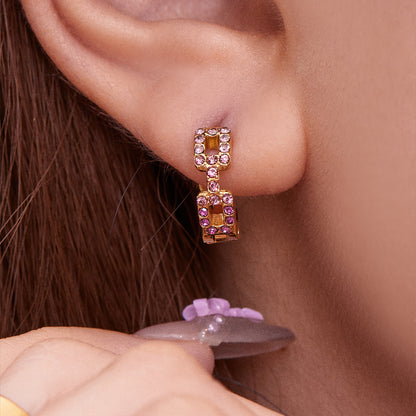 B廠【F659】方塊彩鑽鋯石超閃精緻小耳扣耳環不鏽鋼鍍18k真金百搭耳飾
 25.11-1