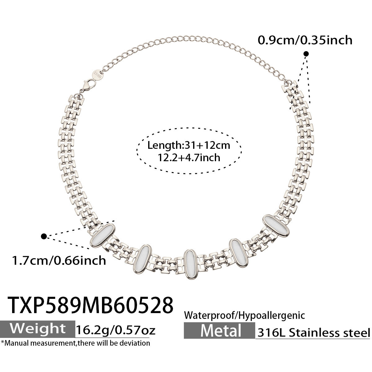 B廠【TXP589】歐美不鏽鋼鑲嵌鵝蛋貓眼石項鍊手鍊套裝跨境簡約輕奢時尚百搭首飾
 26.06-1