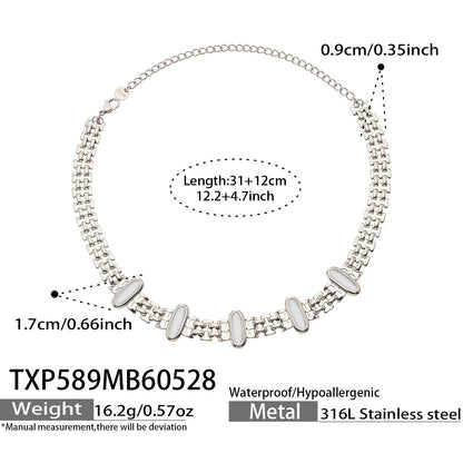 B廠【TXP589】歐美不鏽鋼鑲嵌鵝蛋貓眼石項鍊手鍊套裝跨境簡約輕奢時尚百搭首飾
 26.06-1