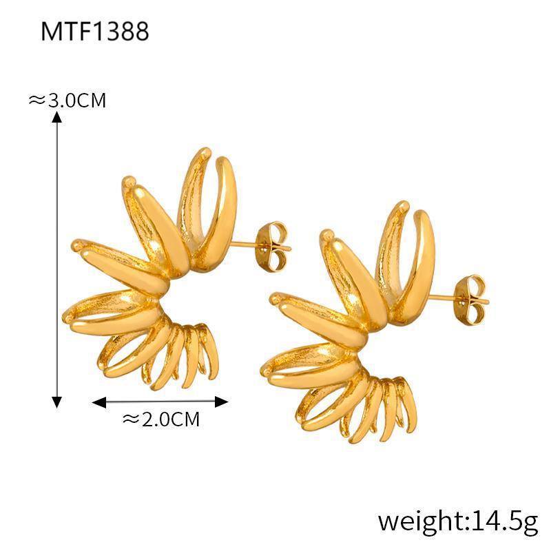 B廠【F1388】新款C型花瓣漸層鈦鋼鍍18k金耳環歐美ins風亮面網紅同款個性耳飾 24.03-2