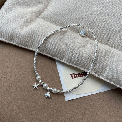 E廠【DQ0374S】925純銀小眾精緻海星貝殼碎銀子手鍊女輕奢ins仿珍珠百搭手飾
 25.08-5