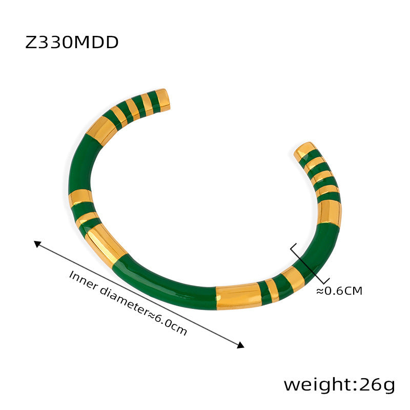 B廠【Z330】港風簡約個性砝碼彩釉設計感飾品氣質優雅百搭鈦鋼鍍金開口手鐲 24.02-4