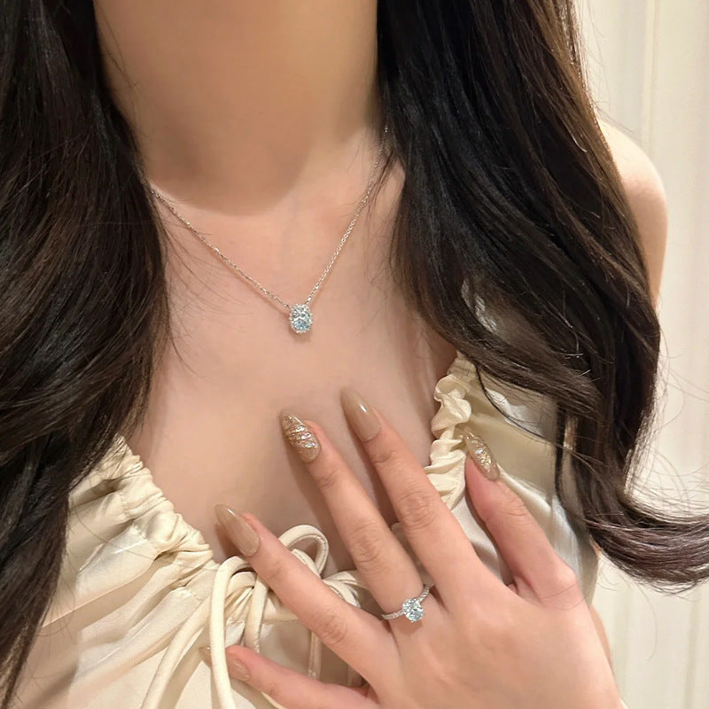 F廠【DQ0866N】S925純銀輕奢精緻海藍鋯項鍊女氣質時尚鴿子蛋藍鋯石鎖骨鏈 25.08-2