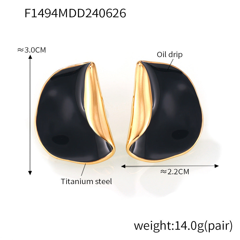 B廠【F1494】歐美不規則月牙耳環個性誇張彩色滴油設計感耳環鈦鋼鍍18k金飾品 24.07-1