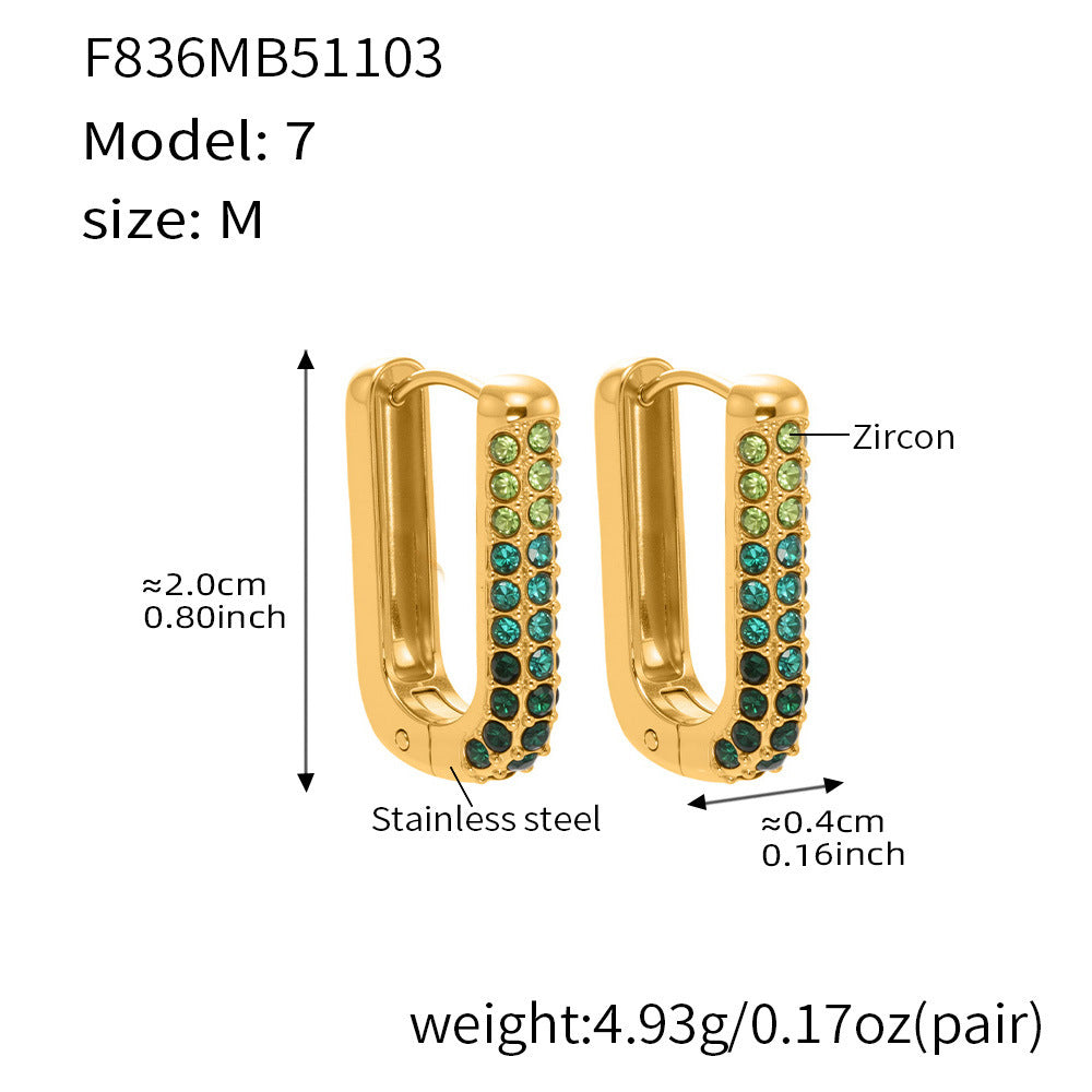B廠【F836】跨國新款彩色5A鋯石長款U型耳扣耳圈不鏽鋼鍍18k真金不掉色
 25.11-2