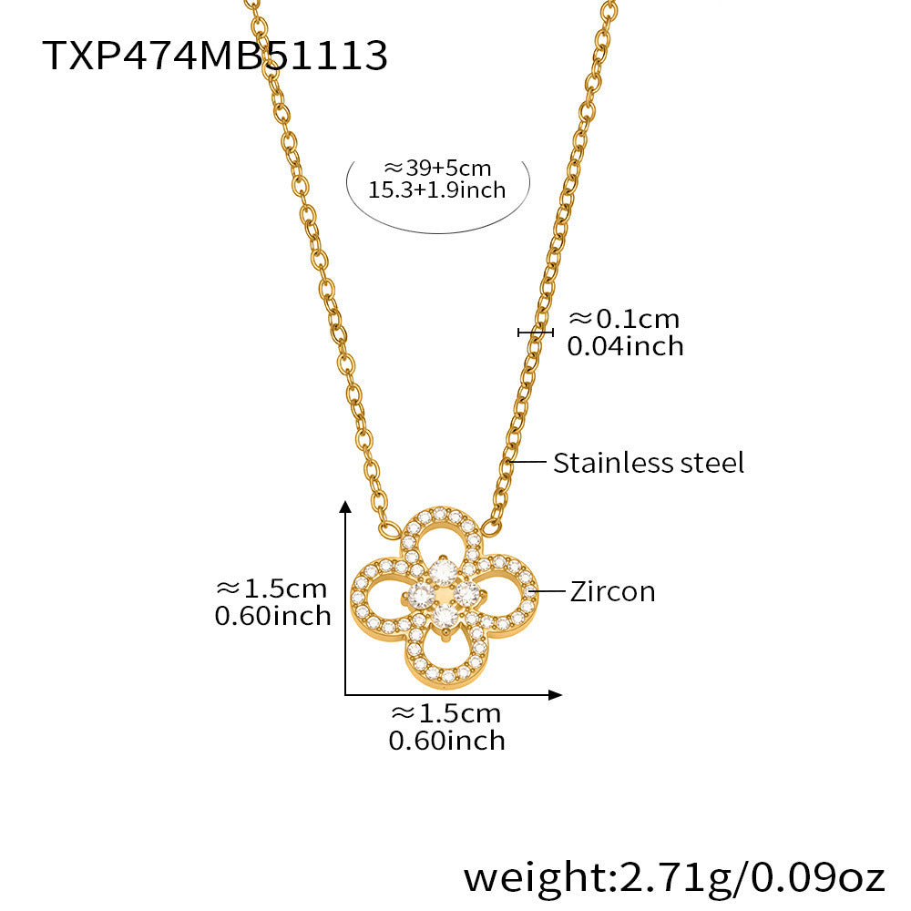 B廠【TXP474】 不銹鋼四葉草鋯石項鍊手鍊 鍍18k金歐美時尚個性珠寶首飾
 25.11-3