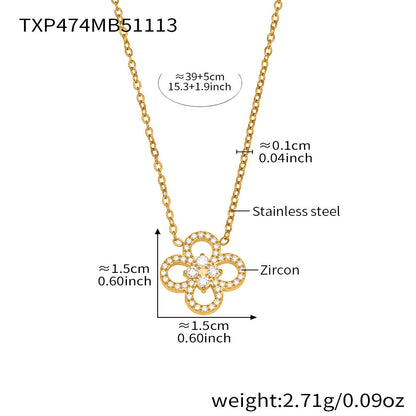 B廠【TXP474】 不銹鋼四葉草鋯石項鍊手鍊 鍍18k金歐美時尚個性珠寶首飾
 25.11-3