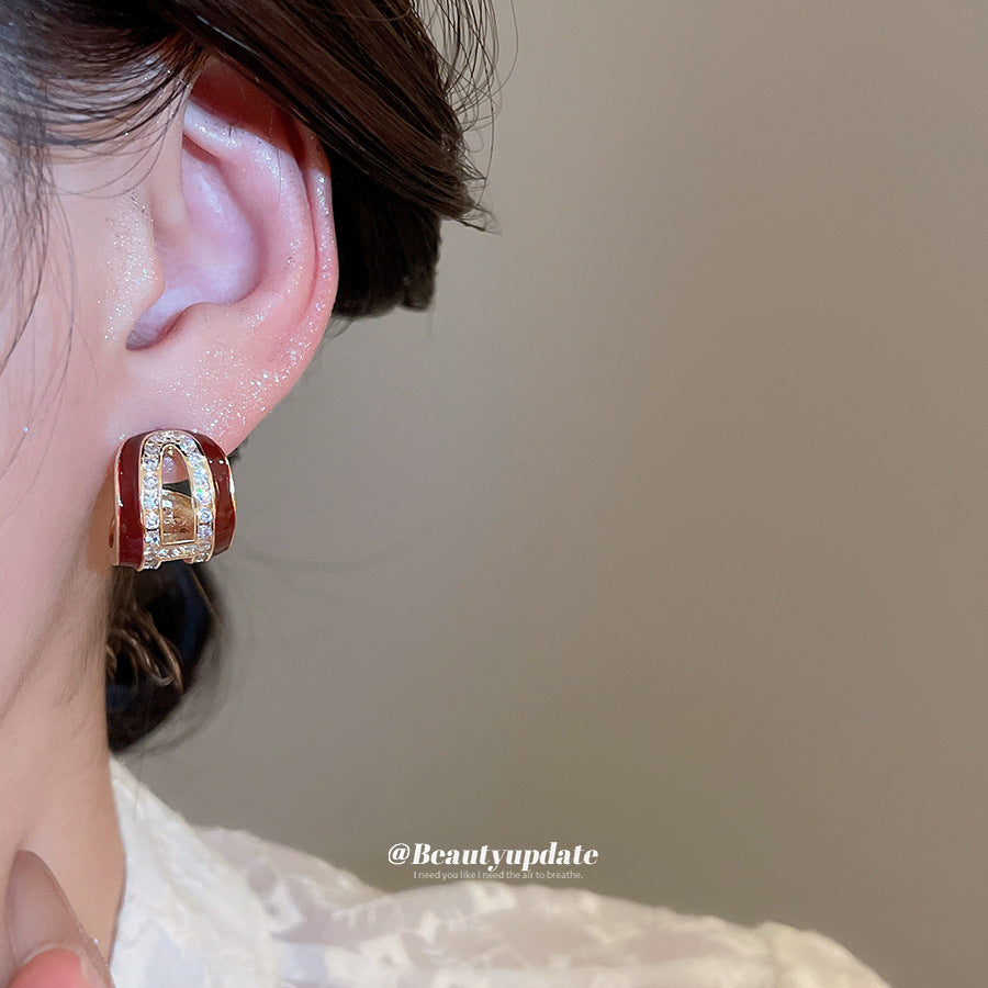 A廠【HE29049】925銀針超閃鋯石滴油C形耳環復古港風氣質耳環耳環輕奢高級感耳飾女
 25.10-5